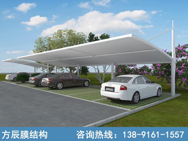 拉桿膜結(jié)構(gòu)停車棚-方管大梁、圓立柱、支持單雙面停車